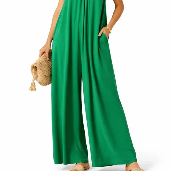 Fantastic Fawn Green Maxi Jumpsuit L NWOT | Boho Chic Flowy Boutique - Picture 2 of 7